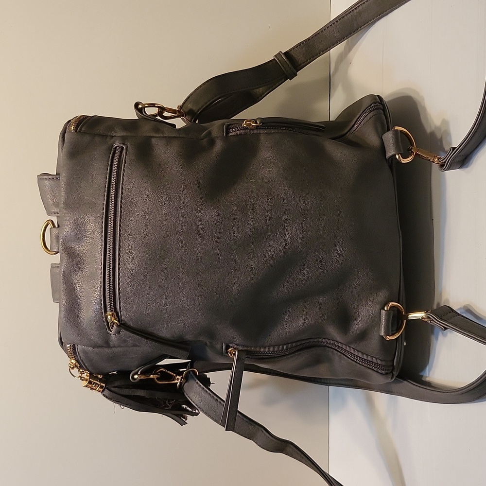 MMS Katie Womens Grey Convertible Shoulder Faux Vegan Leather Backpack - Picture 11 of 13
